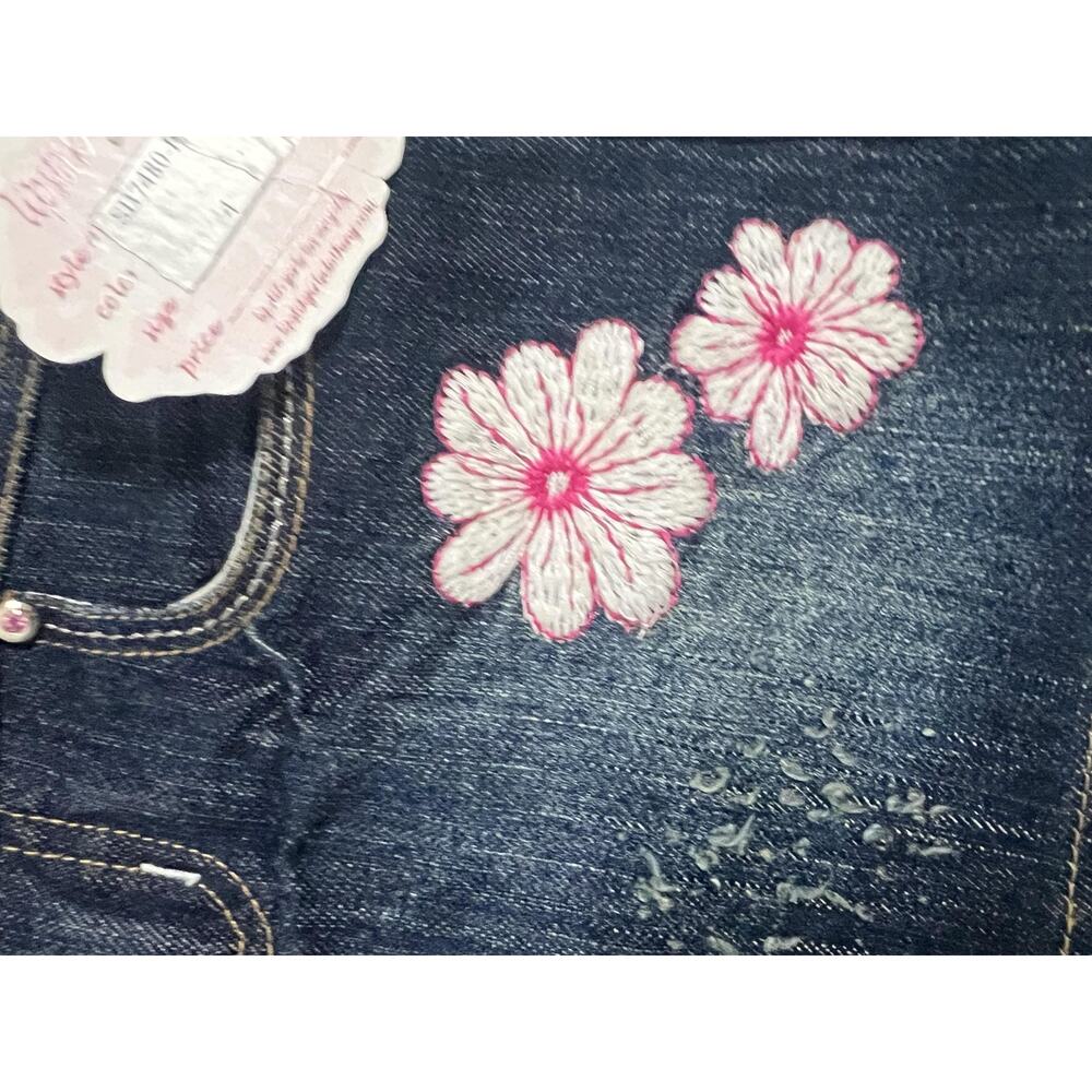 Lipstik Girls Denim Skirt Girls 4 Blue Embroidered Floral Mini New With Tags NWT - Picture 5 of 9